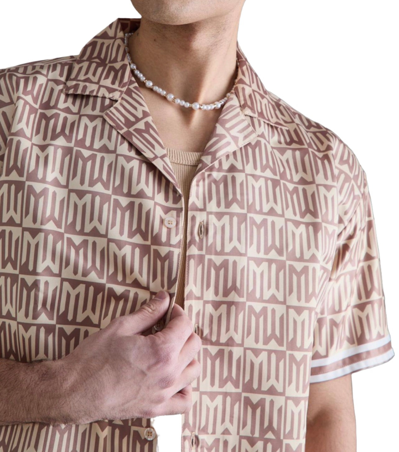 MAN - OVERSIZED SHORT SLEEVE MONOGRAM SATIN SHIRT