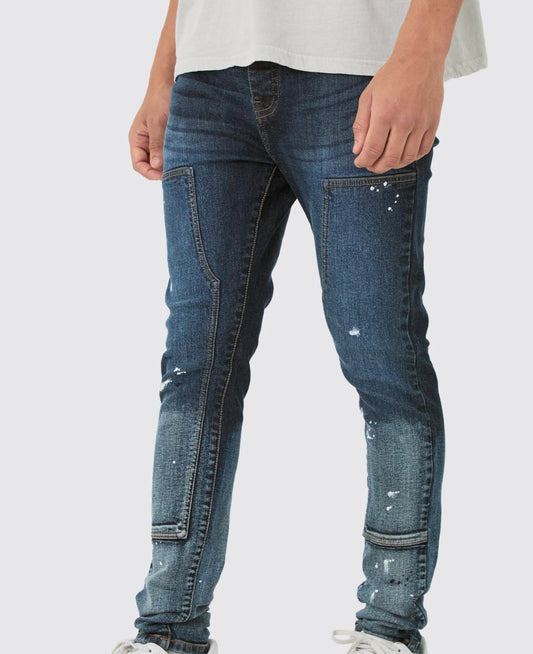 MAN - Super skinny Carpenter Paint Splatter long Jeans