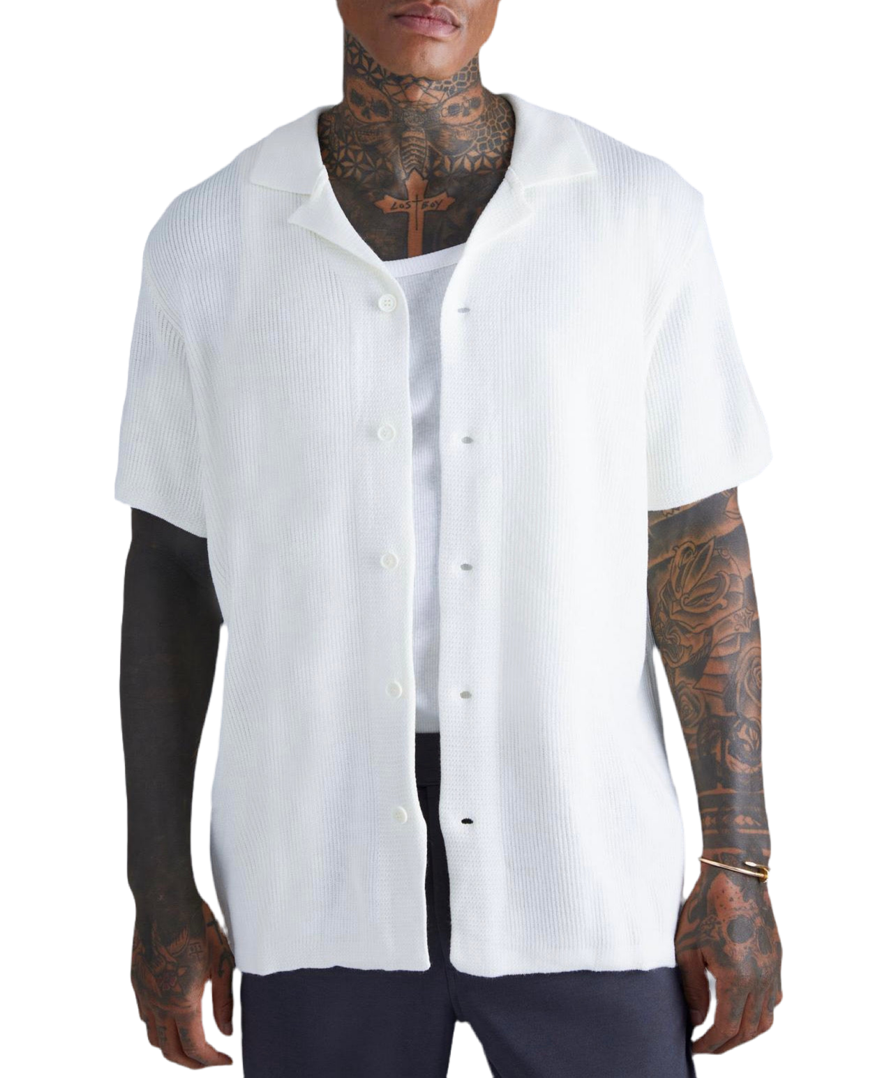 MAN - Short Sleeve Knitted Pleated Reverse Shirt