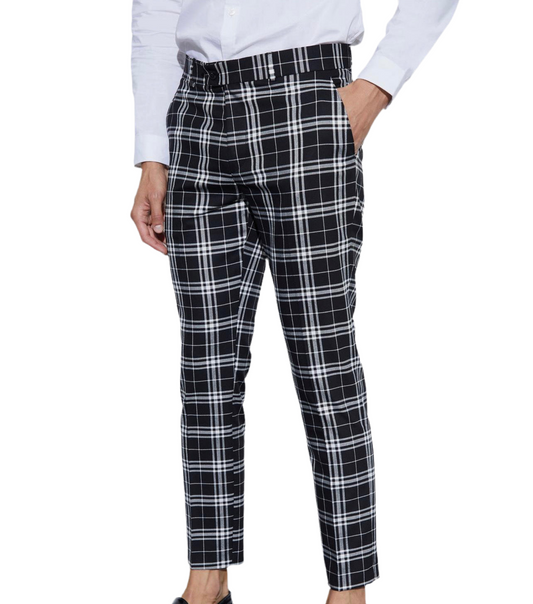 MAN - Skinny Fit Mono Tartan Cropped Trouser