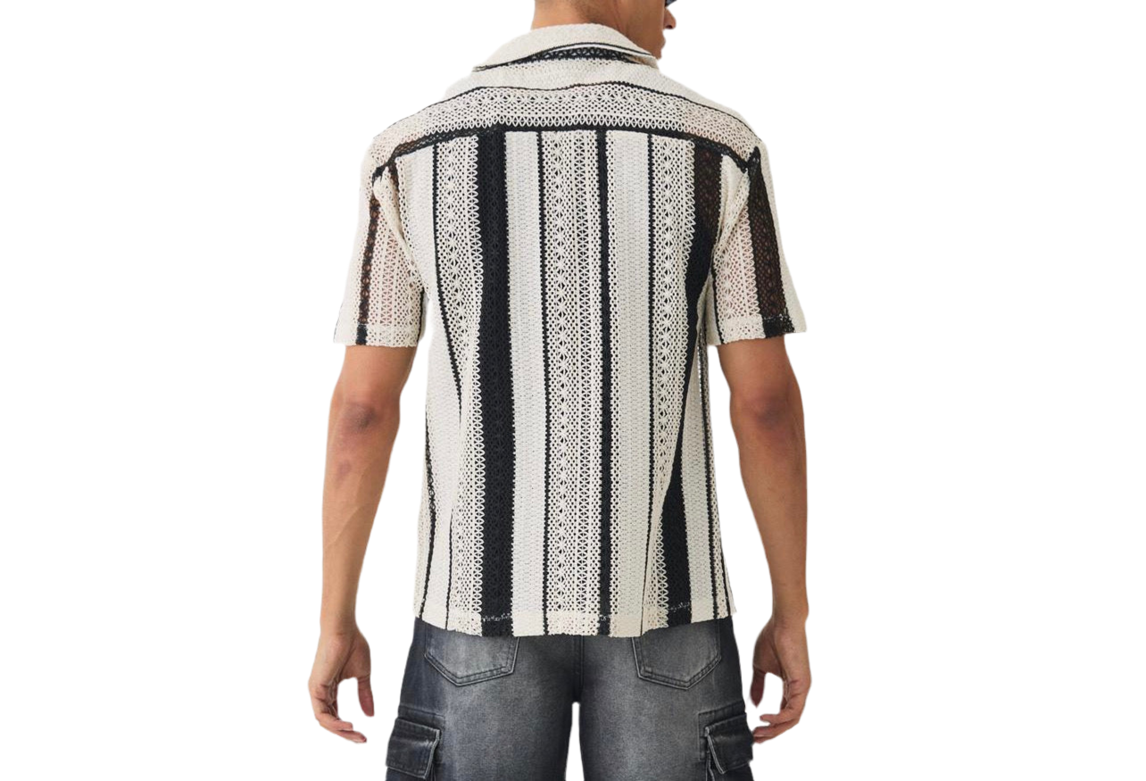 MAN - Open wave Stripe Crochet Shirt