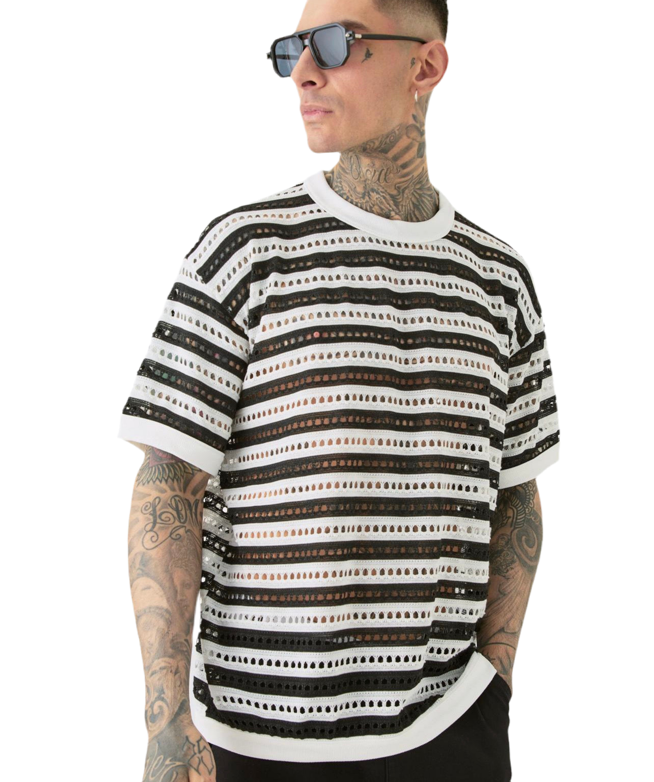 MAN - Tall Crochet Strip Oversized Shirt