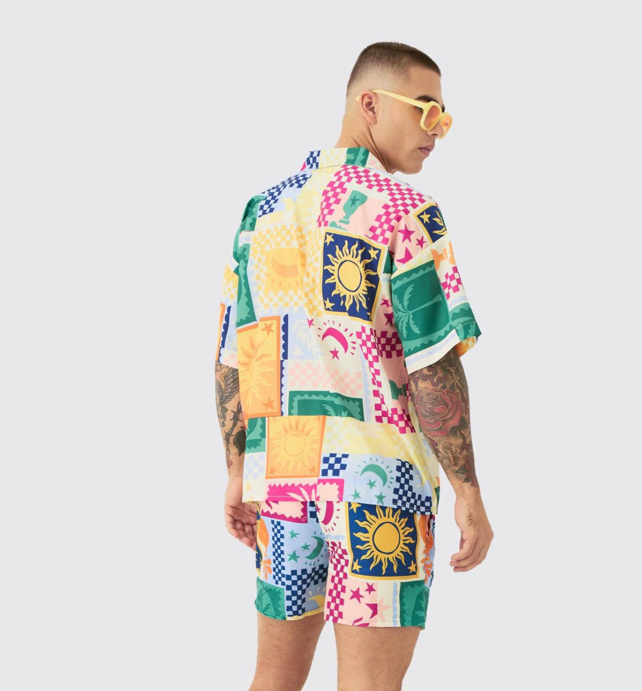 Palm Tree Tile Shirt & Swim Shorts Set