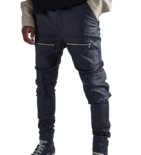 MAN - Skinny Mutli-Zip Cargo Coated Twill Pants