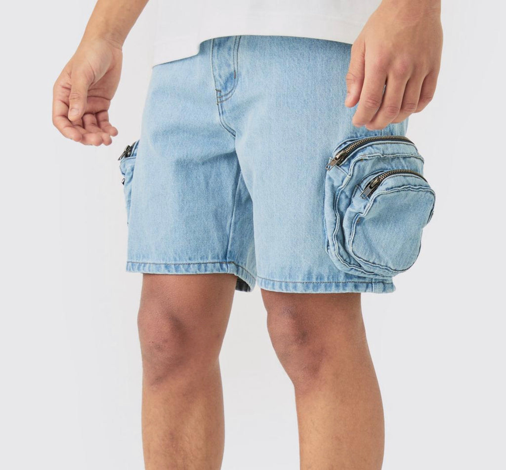 MAN Slim Fit 3D Cargo Pocket Denim - light blue