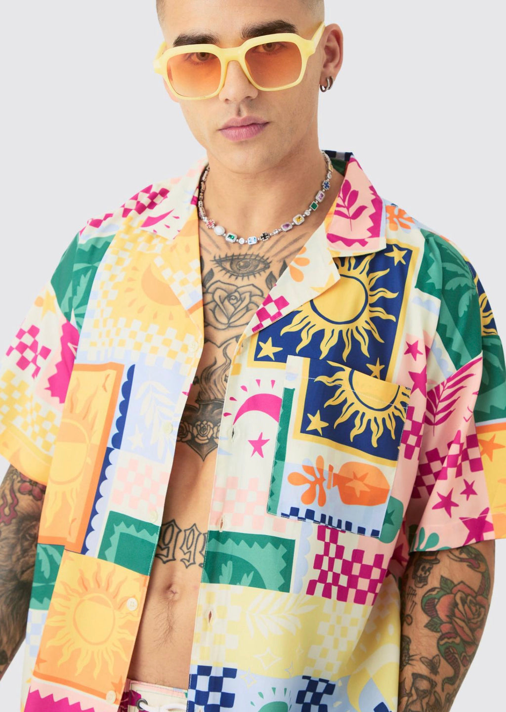 Palm Tree Tile Shirt & Swim Shorts Set