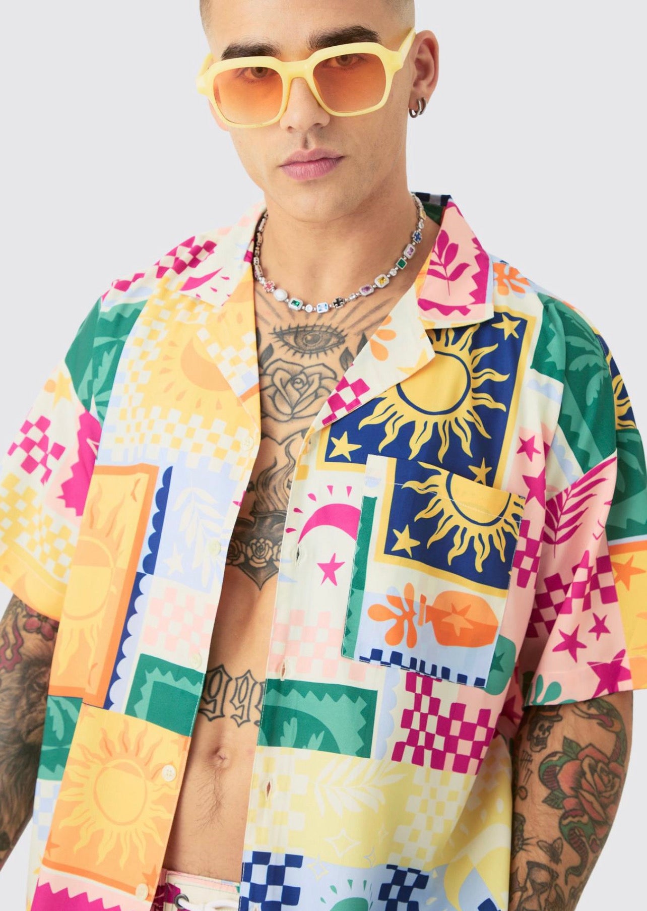 Palm Tree Tile Shirt & Swim Shorts Set