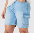 MAN Slim Rigid Cargo Denim Shorts