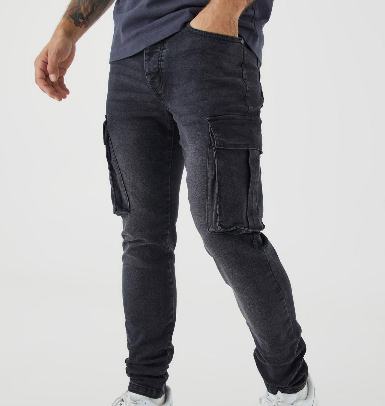 MAN Black Cargo Long Jeans