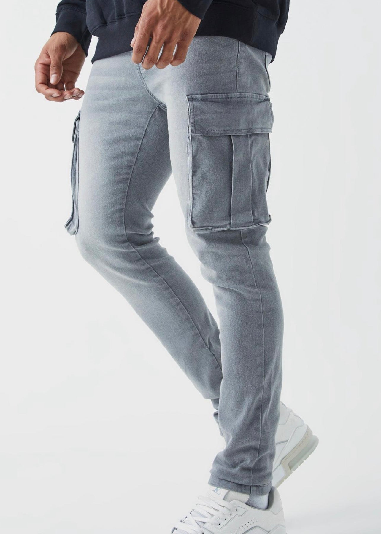 MAN Grey Cargo Long Jeans Pants