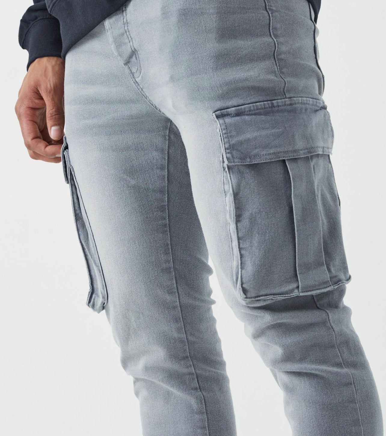 MAN Grey Cargo Long Jeans Pants