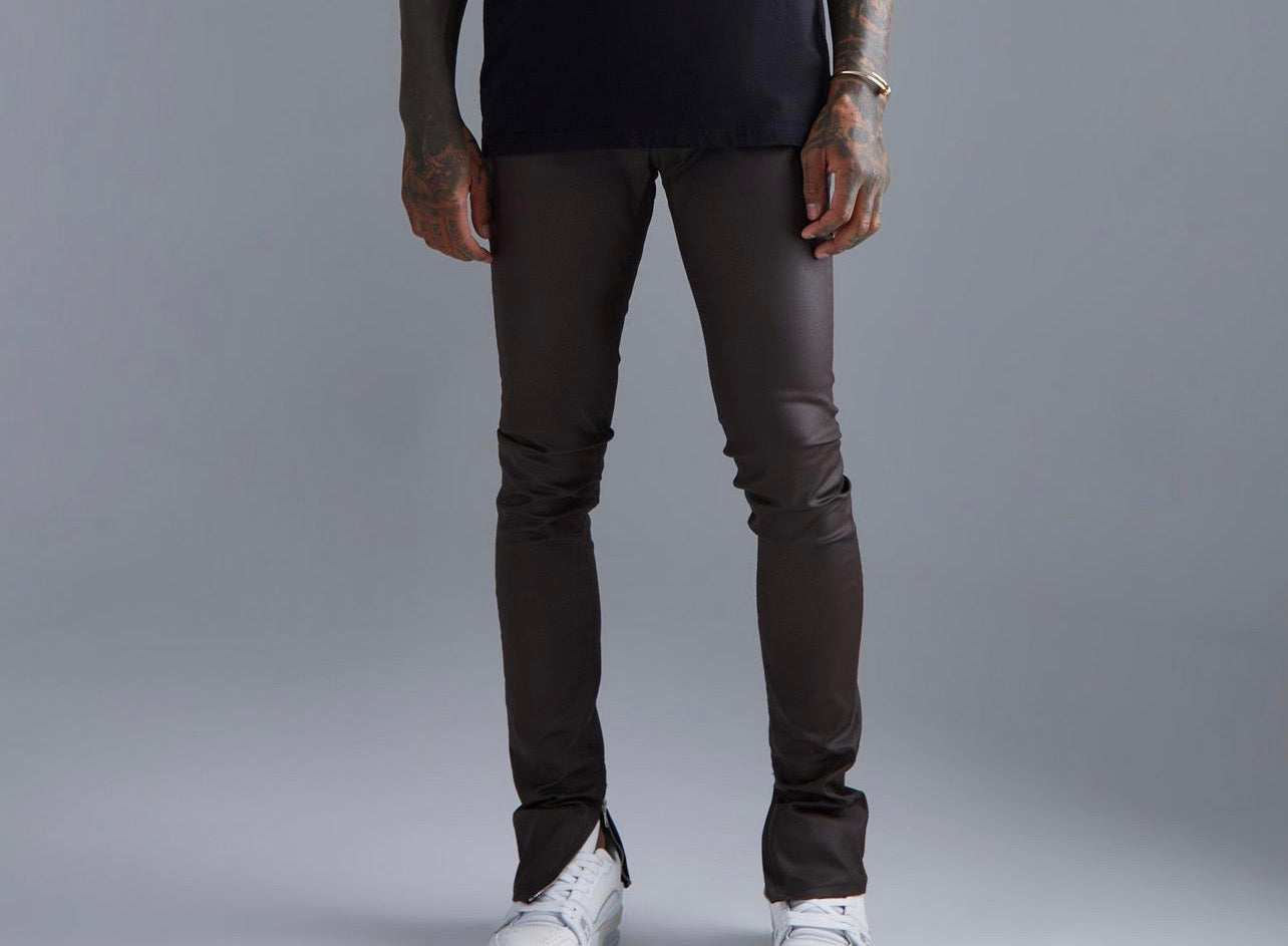 Man - Skinny Stacked Zip Hem Coated Jeans