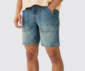 Man - Slim Rigid Embossed Denim Shorts