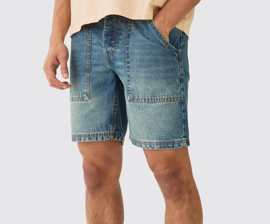 Man - Slim Rigid Embossed Denim Shorts