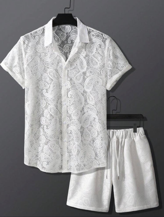Manfinity Men Paisley Lace Sheer Set