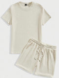 Manfinity Men's Knit Casual Texture Short Sleeve Two Piece Set