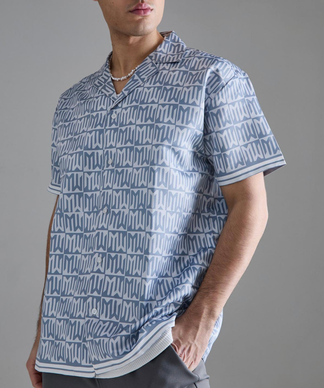 MAN - OVERSIZED SHORT SLEEVE MONOGRAM SATIN SHIRT