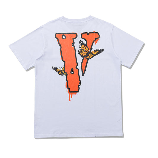Vlone X Juice Wrld T-Shirt - Legends Never Die Orange Butterflies